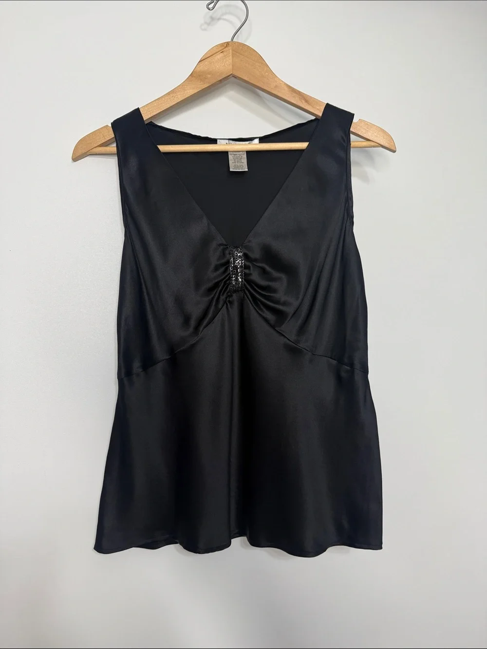 Nine West Black Silk V-Neck Sleeveless Top with Beaded Detail Size 10